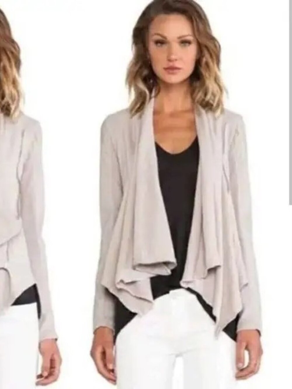 Blank NYC Women's Beige Leather Trim Waterfall Jacket